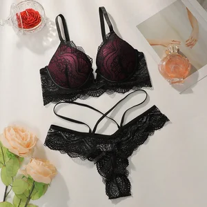Ladies Two Pieces Sexy Hot Bra and Panties Sets Underwire with Embroidered Logo Charming Lace Fabric Design for Adults