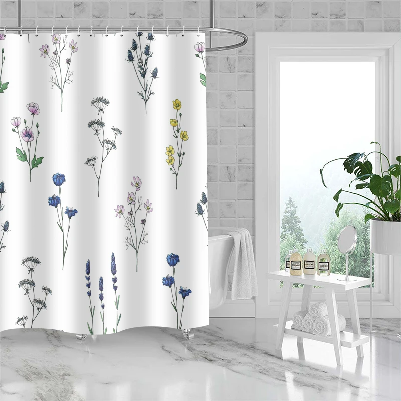 2024 Hot Selling Home Decoration Small Flower Curtain Bathroom Partition Waterproof Shower