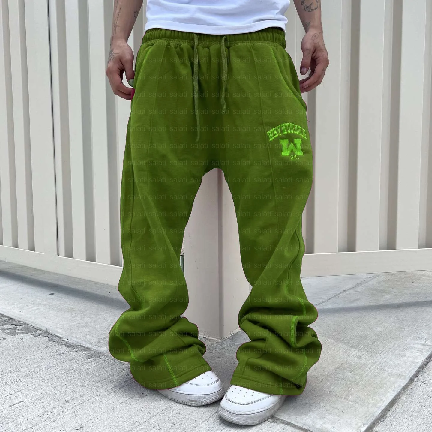Custom Embroidery Cotton Wide Leg French Terry Oversized Baggy Stack Trackpants Tracksuit Track Sweat Pant Flared Sweatpants Men gallery 7