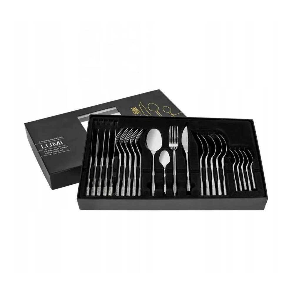 Inox Flatware Gift Box Black Cutlery 24pc Silverware Set For School