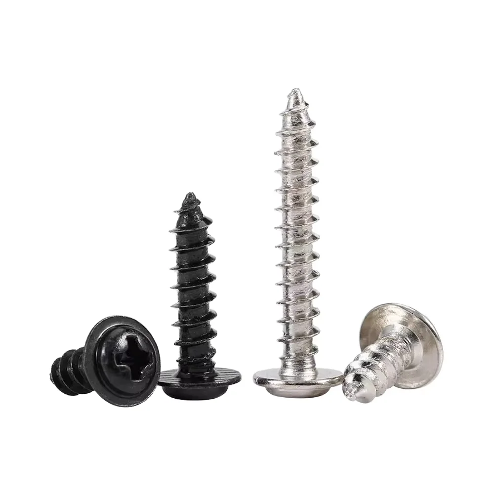 M2 M2.3 M2.6 M3 M3.5 M4 M5 M5.5 M6 Black Coated Stainless Steel Phillips Cross Truss Mushroom Head Self Tapping Screw 6psc/Bag
