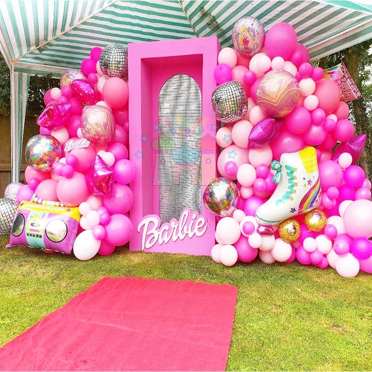 DIY birthday pink color balloon garland decoration photoshoot case custom party box frame