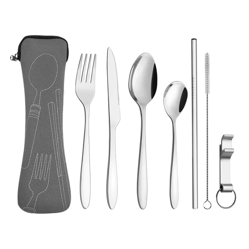 Нержавеющая сталь Палочки для еды Столовые приборы металлические соломы Чехол персонализированные столовый набор в дорогу для путешествий