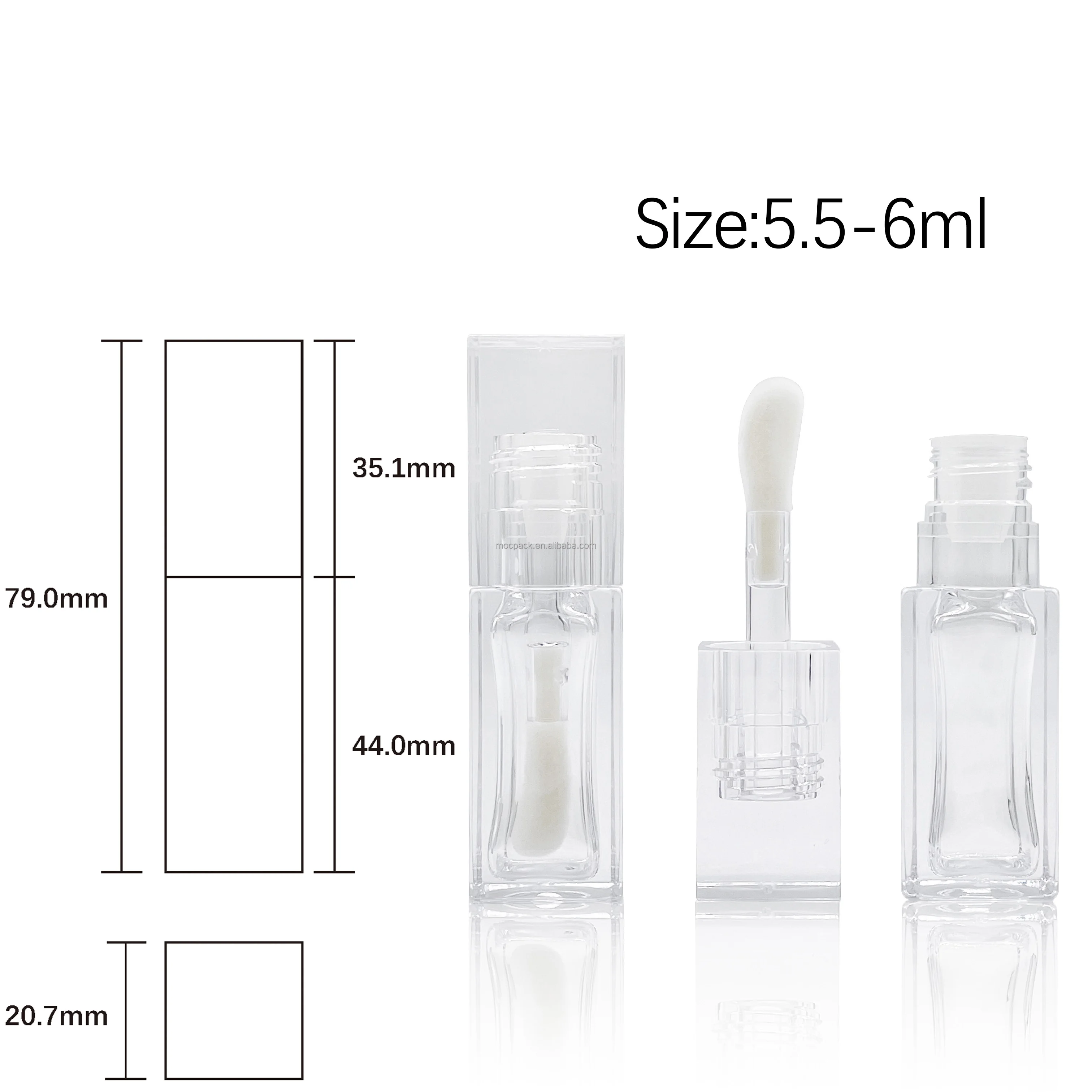 product high quality chemical resistant thick wall petg square lipgloss tube 5ml lip glaze tube with big brush-27