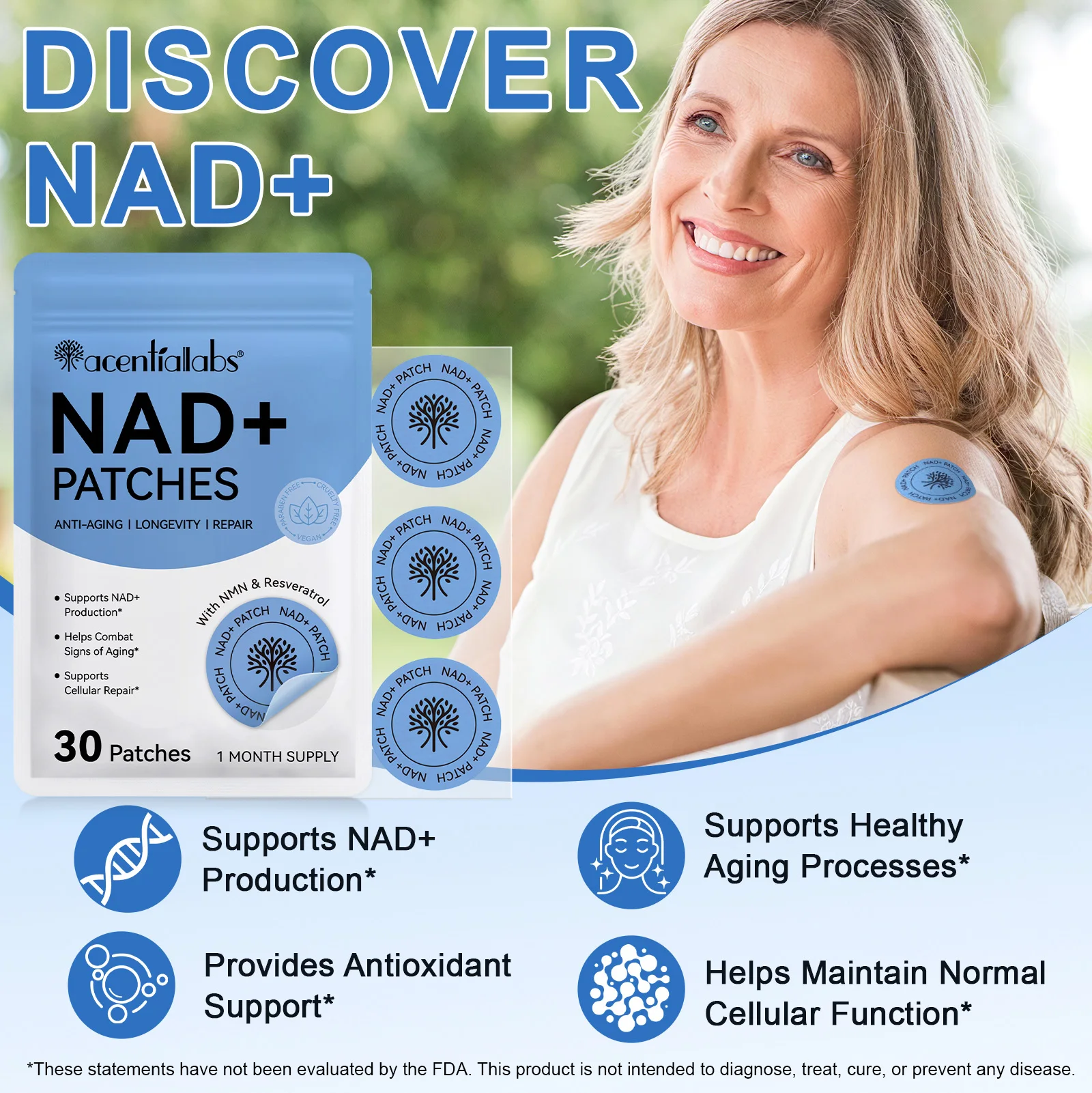 acentiallabs glp 1 patches Acentiallabs Biodegradable NAD Transdermal Patches Nad+ Nicotinamide  Mononucleotidde Boost Energy NAD+ Patches for Men & Women
