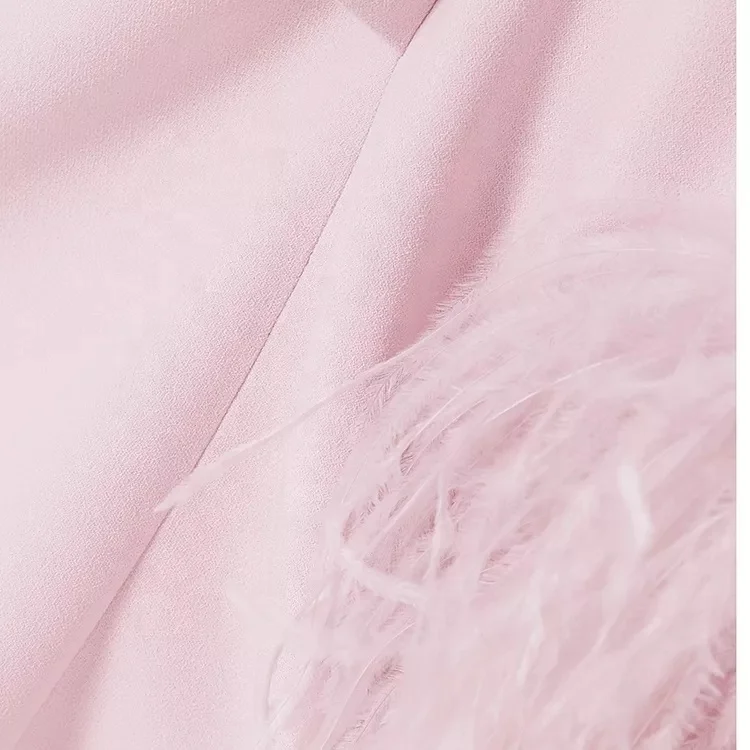 Best Selling Luxury Vestidos De Fiesta Noche De  Fiesta Formal Mujer Pink Asymmetrical Evening Dress With Feather