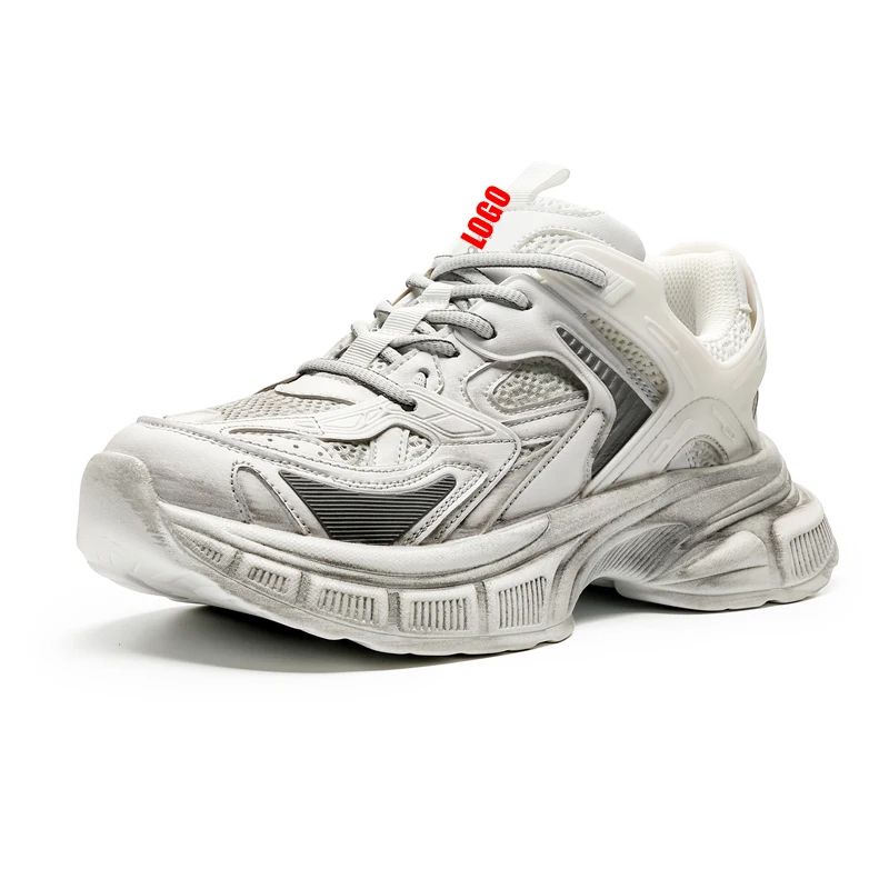 Custom Logo Retro Style Men's Casual White Chunky Sneakers