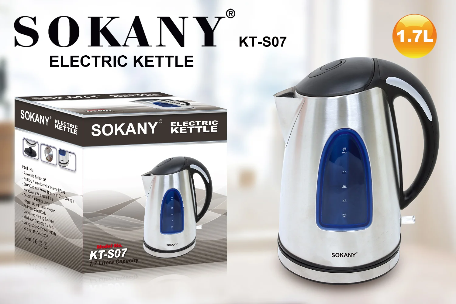 SOKANY 1000W High Borosilicate Glass Electric Kettle Home Water Kettle Auto  Shut-off Water Boiler 