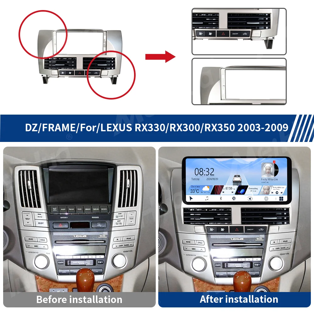 Meihua 12.3inch Portable Car Audio Dashboard Panel for Lexus RX300-350 2004-2007 Capacitive Touch Screen Android OS Built-in
