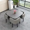Gray square table + light gray leather chair