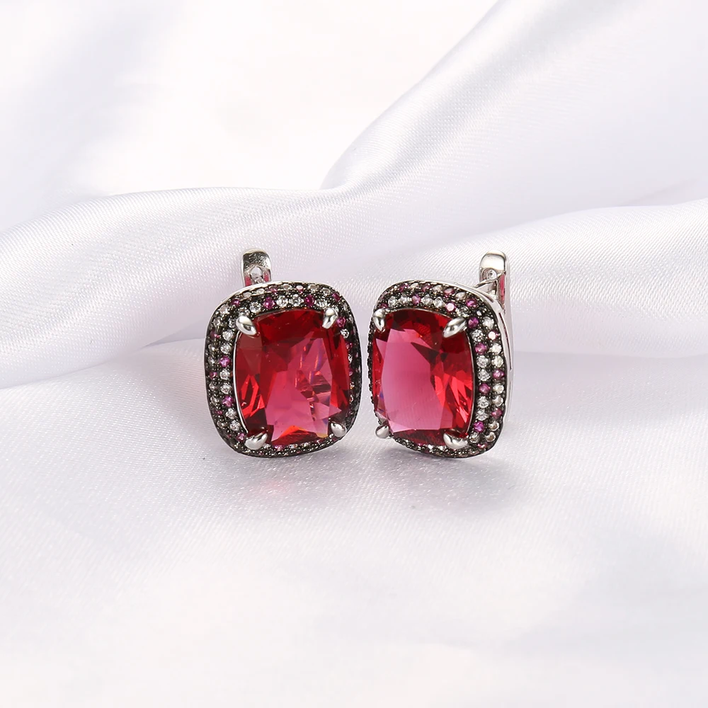 Kirinjewelry 21524 earring hoop drop stud channel earrings ruby zircon diamond 925 sterling silver food earring charms