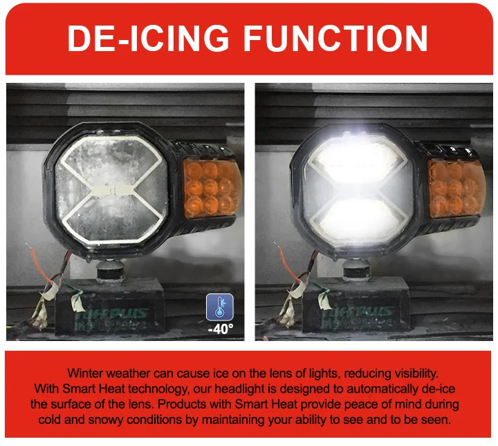 60W Dual-Color White Amber LED Combination Headlight Multifunction High Low Beam for Snowplow Agriculture Car Light Accessory