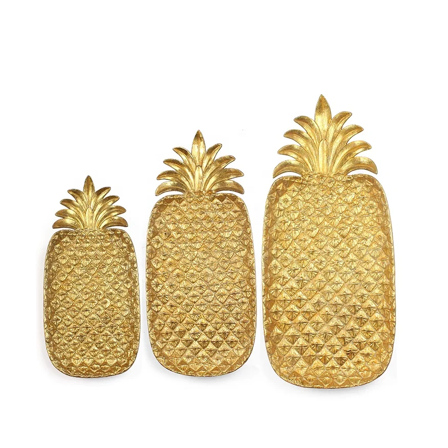 Wholesale three size resin gold pineapple  wall decoration luxury wall accessories gold garden wall hanging