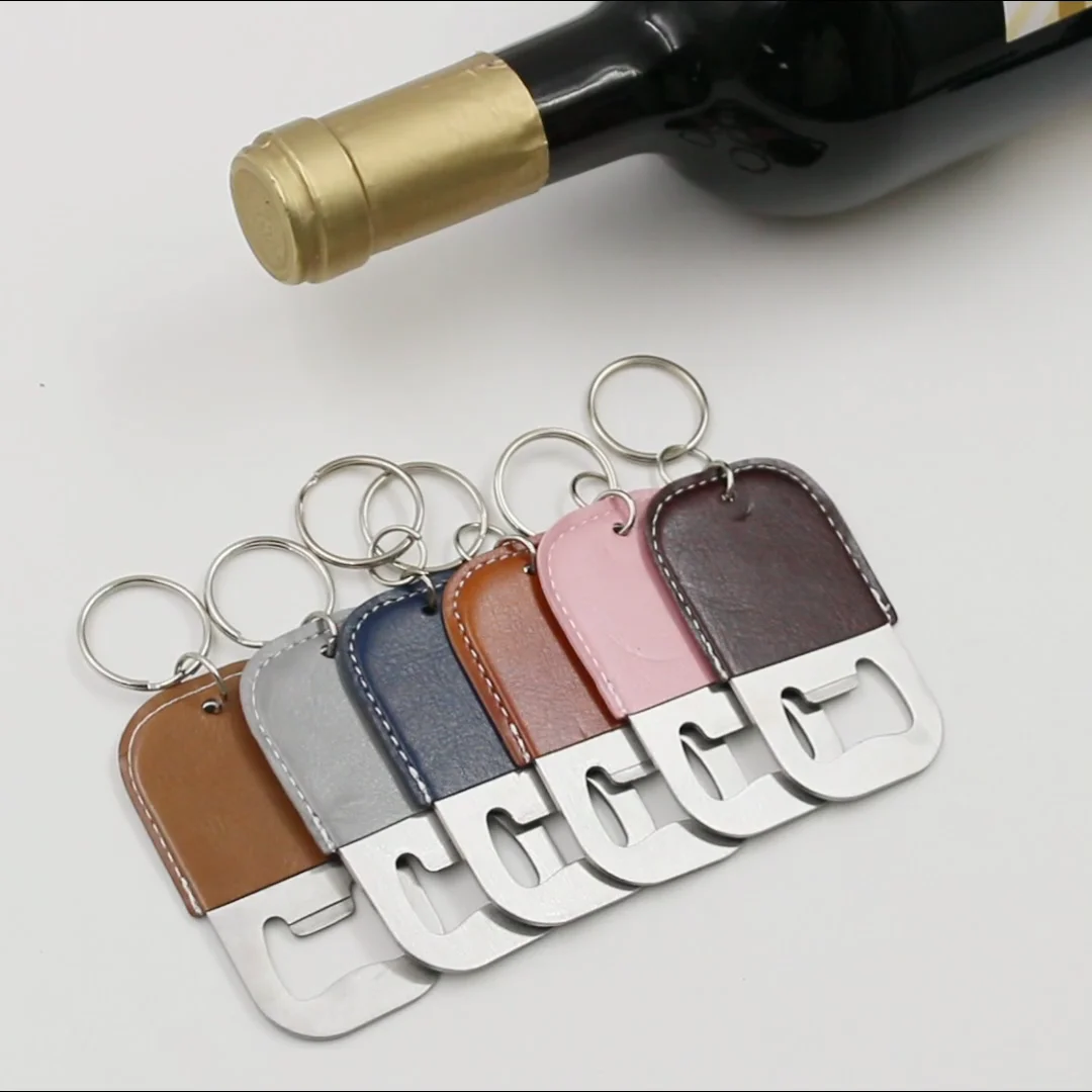 Cute PU Leather Bottle Opener Keychain Portable Personalized