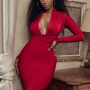 2026 Trending Sexy Bodycon Bandage Dresses for Women Deep V Neck Long Sleeve Party Evening Gown Dress Elegant