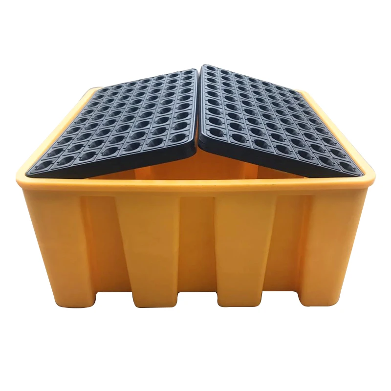 1320*1320*300mm warehouse storage 4 way entry large heavy duty HDPE euro 4-drum spill pallet for Oil drum handling