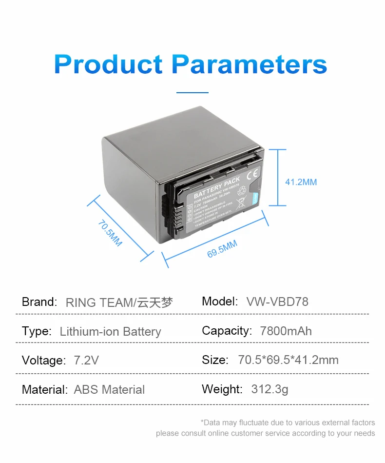 7800mAh VW-VBD78 VW VBD78 AG-VBR89 Battery with LED Indicator for AJ-HPX260MC HPX265MC PX270 PX285MC PX298 HC-X1000 Cameras supplier