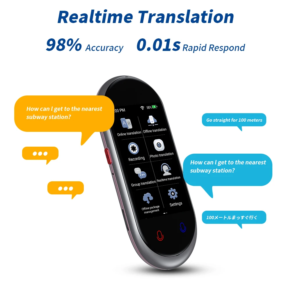 VORMOR Z8 Offline Voice Translator: 137 Languages, Wi-Fi, Touch