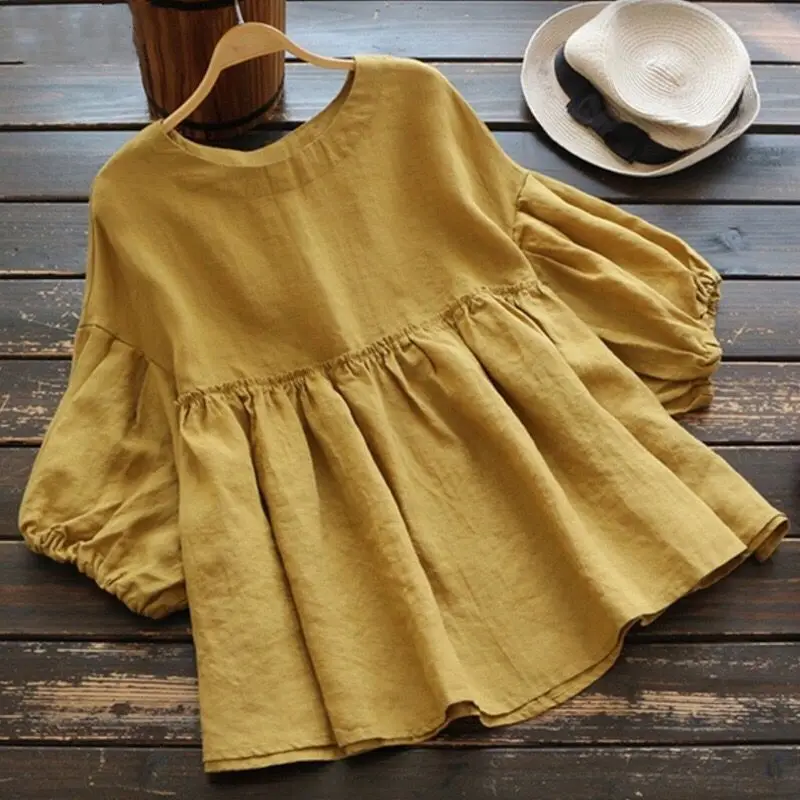 2021 New casual linen shirts for ladies long skirt long sleeve linen women clothing blouse