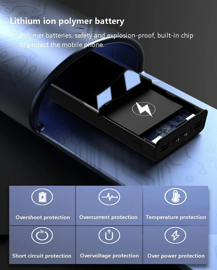 Large Capacity 4 USB Fast Charging Power Bank 50000mah Digital display LED Lights Outdoor Portable Mirror Power Bank Flashlight