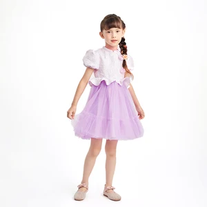 High Quality Best Selling Elegant Children's Traditional Chinese Tang Suit Embossed Floral Pattern Polyester Girls' Clothing