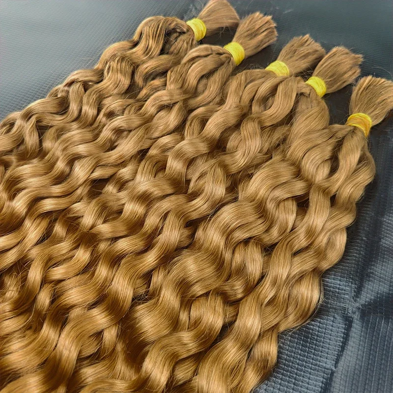 Imbierinės spalvos žmogaus plaukai, skirti pynimui, „De Cabello Natural Humano“ plaukų priauginimui, neapdoroti, be vandens banguoti, garbanoti, dideli._voghion.com