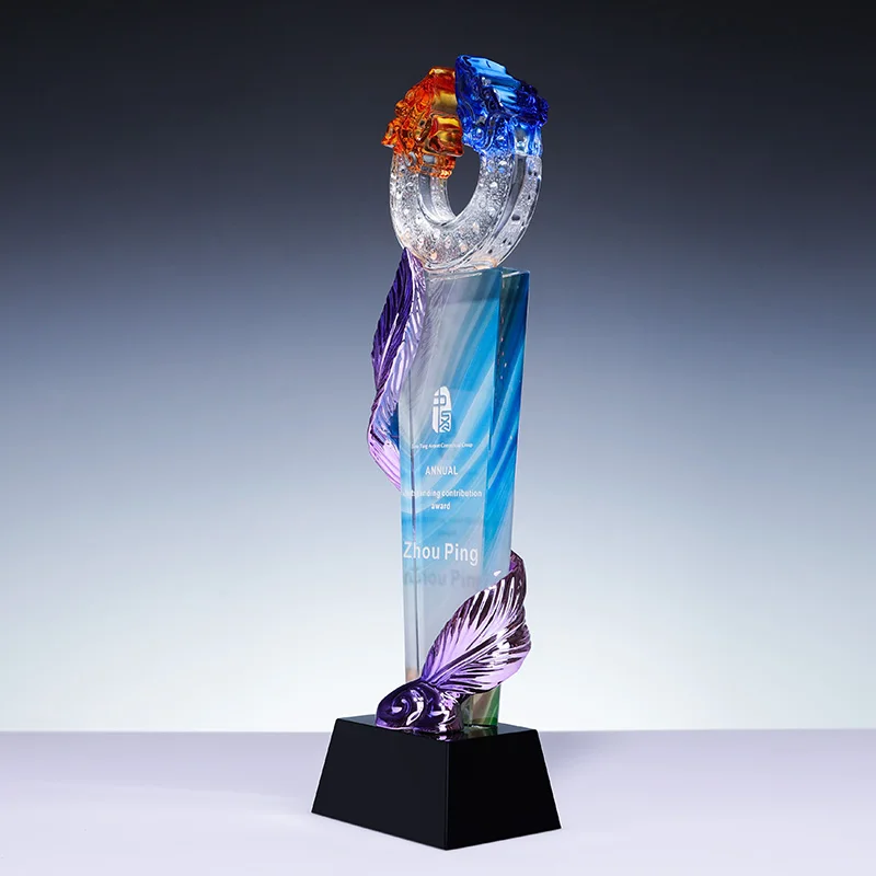 Factory direct sales high-end custom plated resin feather k9 crystal color printing trophy factory