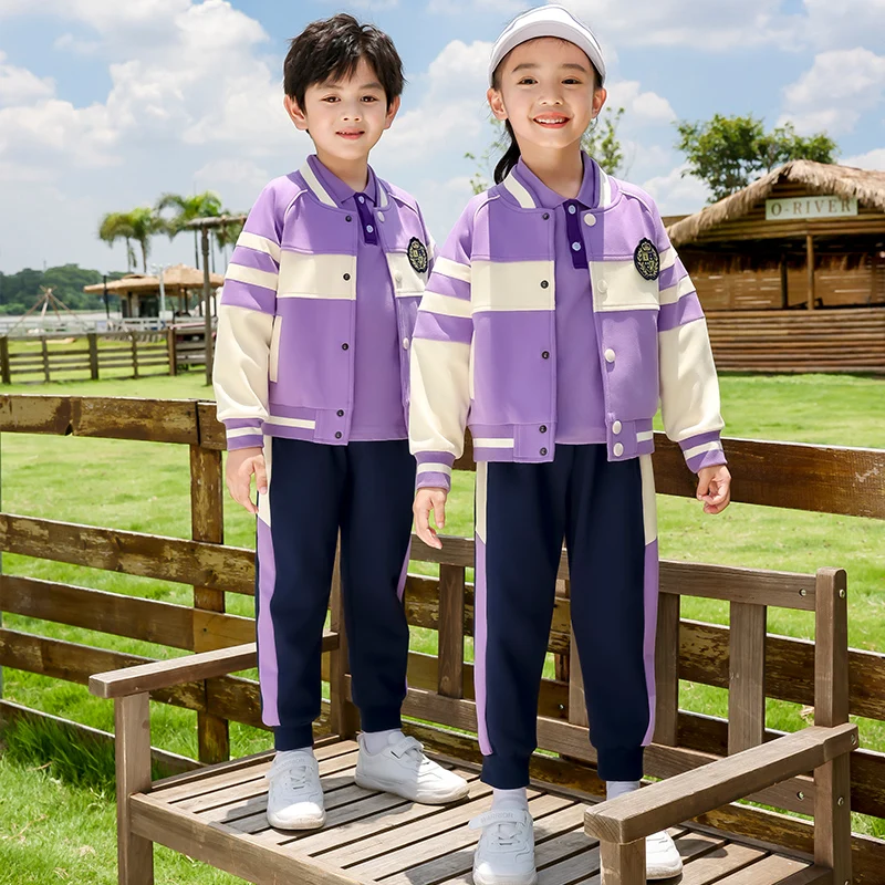 Spring Children Track Suit for School Custom Made Purple Cotton Kindergarten Primary School Wear Tracksuit