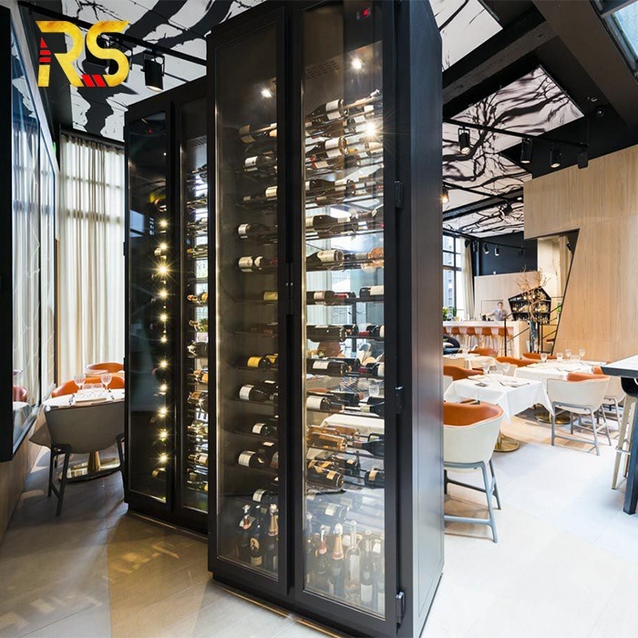 
 restaurant stainless steel red wine rack luxury bar wine storage display cabinet  