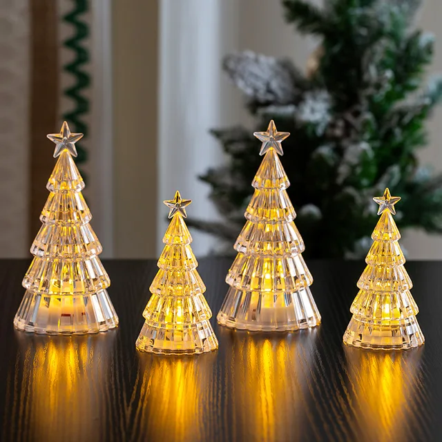 Mini Luminous Crystal Christmas Tree Decorations Creative Desktop Ornaments Gift for Children with Lights
