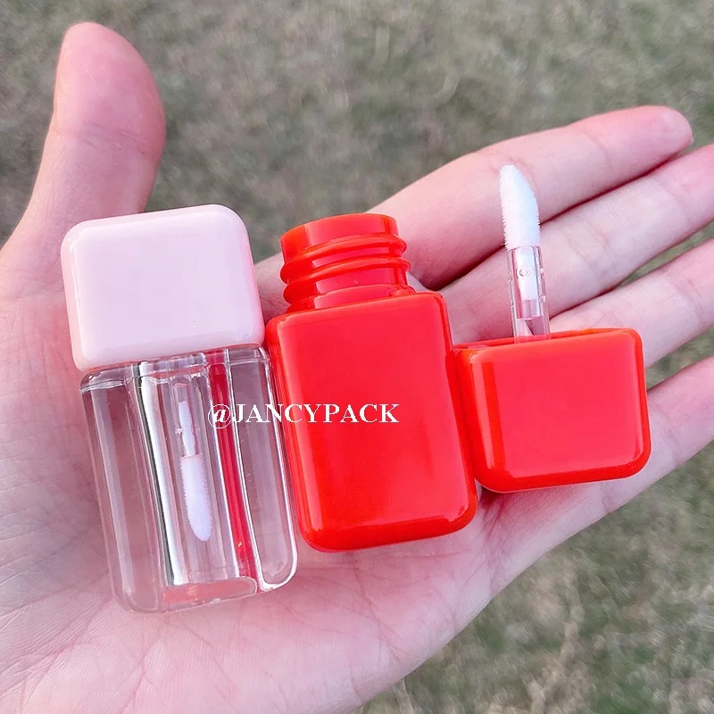 JANCY PACK 4ml Unique Design square Liquid Lipstick Container pink Red Lip Tint Bottle