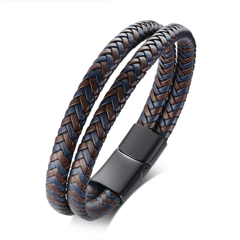 Mens Braided Leather Stainless Steel Magnetic Black Clasp Bangle Bracelet Box Mens Braided Leather Stainless Steel Magnetic Black Clasp Bangle Bracelet Box