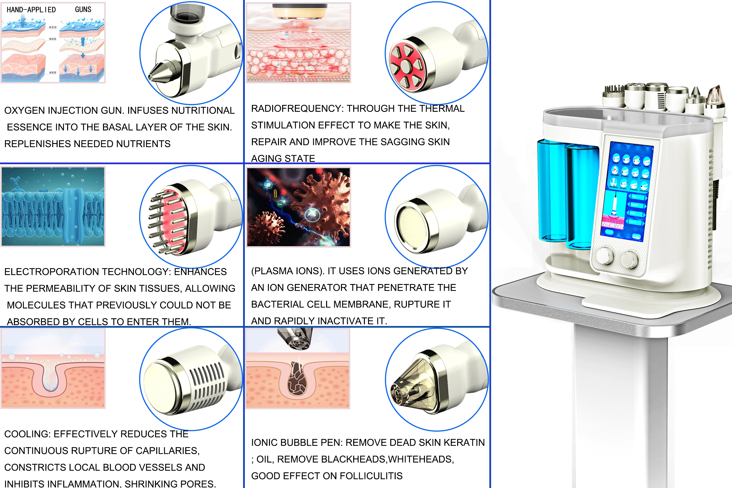 2023 Latest Design 7 in 1 Ion Bubble Instrument Microdermabrasion Machine Skin Care Oxygen Water Peeling Facial Beauty Machine
