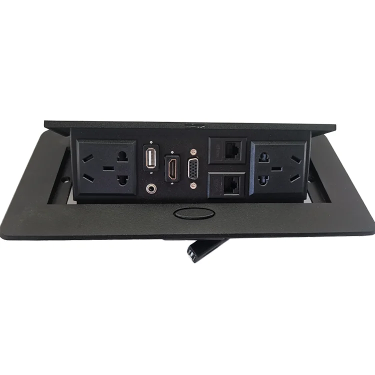 Black Top Grade Desktop Power Socket Usb Double 16a 2-Pin/3pin Sockets Slowly Pop up Embedded Conference Desktop Socket