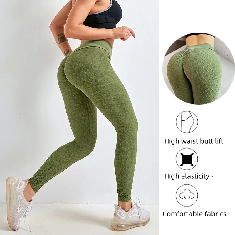 Leggins Para Mujer Push Up Sculpting High Waist Bubble Seamless Sports Training Tights Custom Brand High Waist V Waist Leggings factory