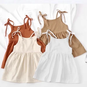 2026 Girls Summer Dress Korean Style Princess Dress Light Solid Color Polo Suspender skirt Dress