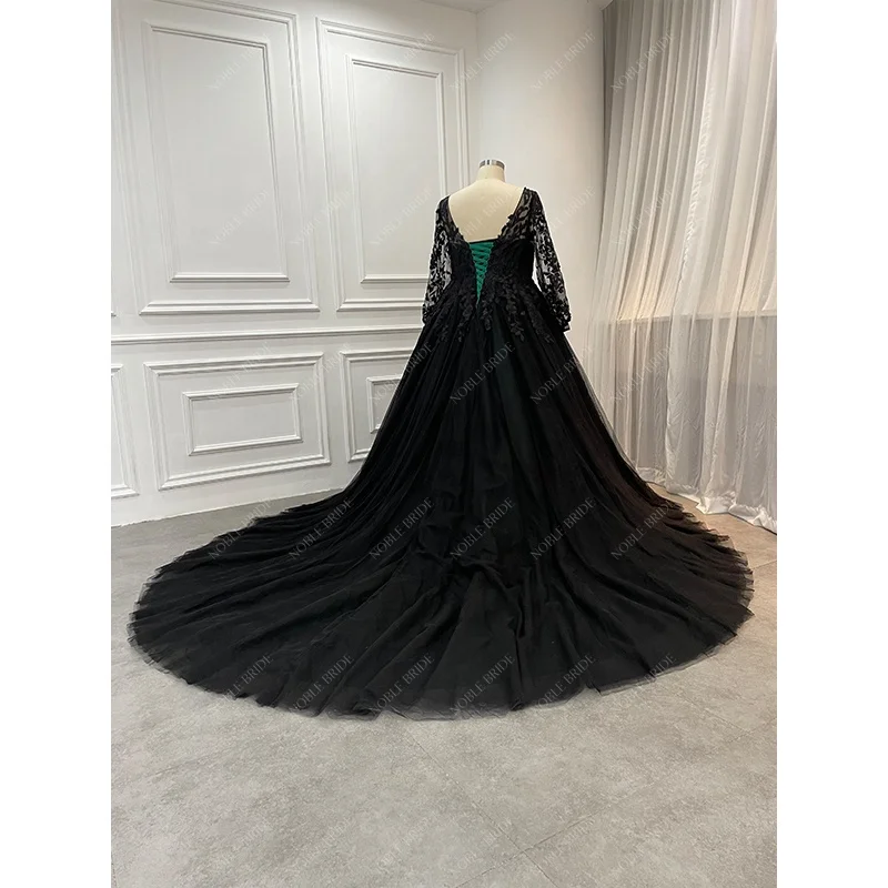 2023 Chic Vestido De Novia Gothic Long Sleeve Bridal Emerald Green Ball Gown Luxury Plus Size Black Wedding Dresses With Veil 2023 Chic Vestido De Novia Gothic Long Sleeve Bridal Emerald Green Ball Gown Luxury Plus Size Black Wedding Dresses With Veil
