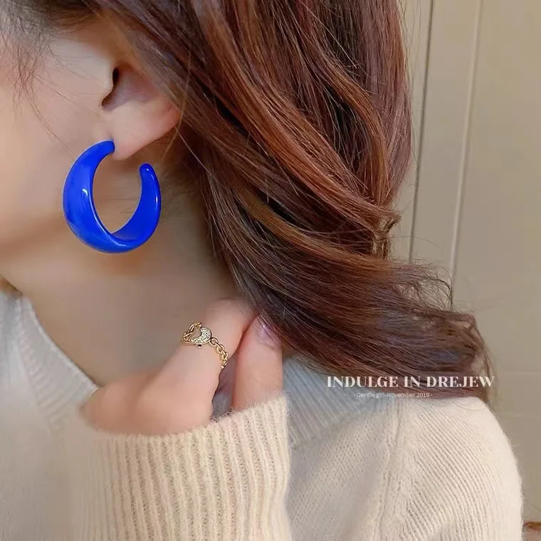 2024 New Trend Klein Blue Hoop Earrings for Women Korean