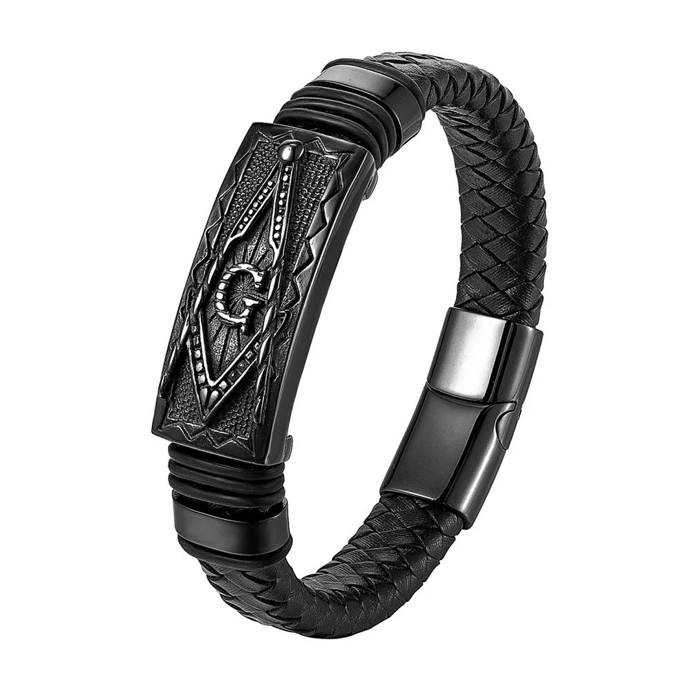 Bracciale Uomo In Pelle UNIQAL Black MAMBA – Regalo In Confezione Lusso – Vera Pelle E Acciaio