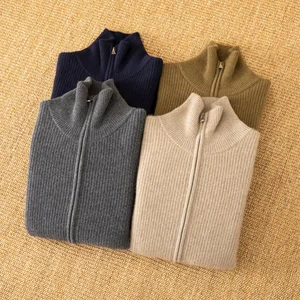 Winter Knitwear Custom Men's Half High Neck Knit Coat Sweater Full Zipper Turtleneck Men Cardigan Long Sleeve