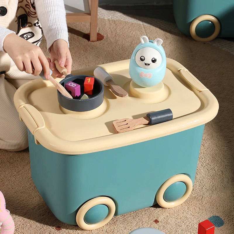 LVCAT Best-Selling Macaron Colored Storage Box Big Volume Kids  Storage Bin with Plastic Lid & Wheels