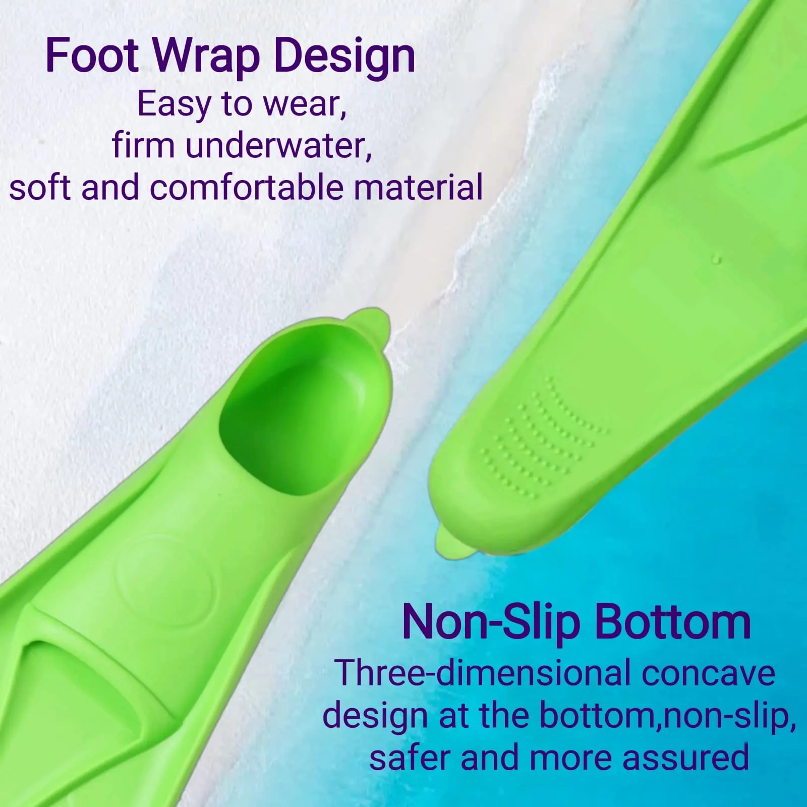 Long Blade Rubber Swim Flippers Kids And Adult Sizes Soft Quality Tpr