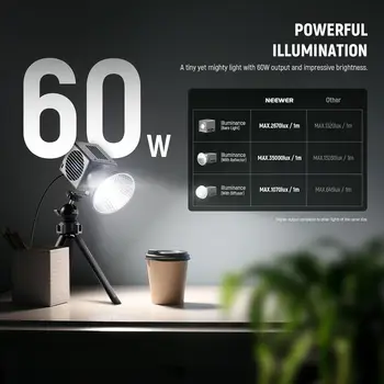NEEWER HS60B Mini Video Light with App Control 60W Handheld Portable Bi Color COB LED Continuous Output Lighting with 35000lux detail image