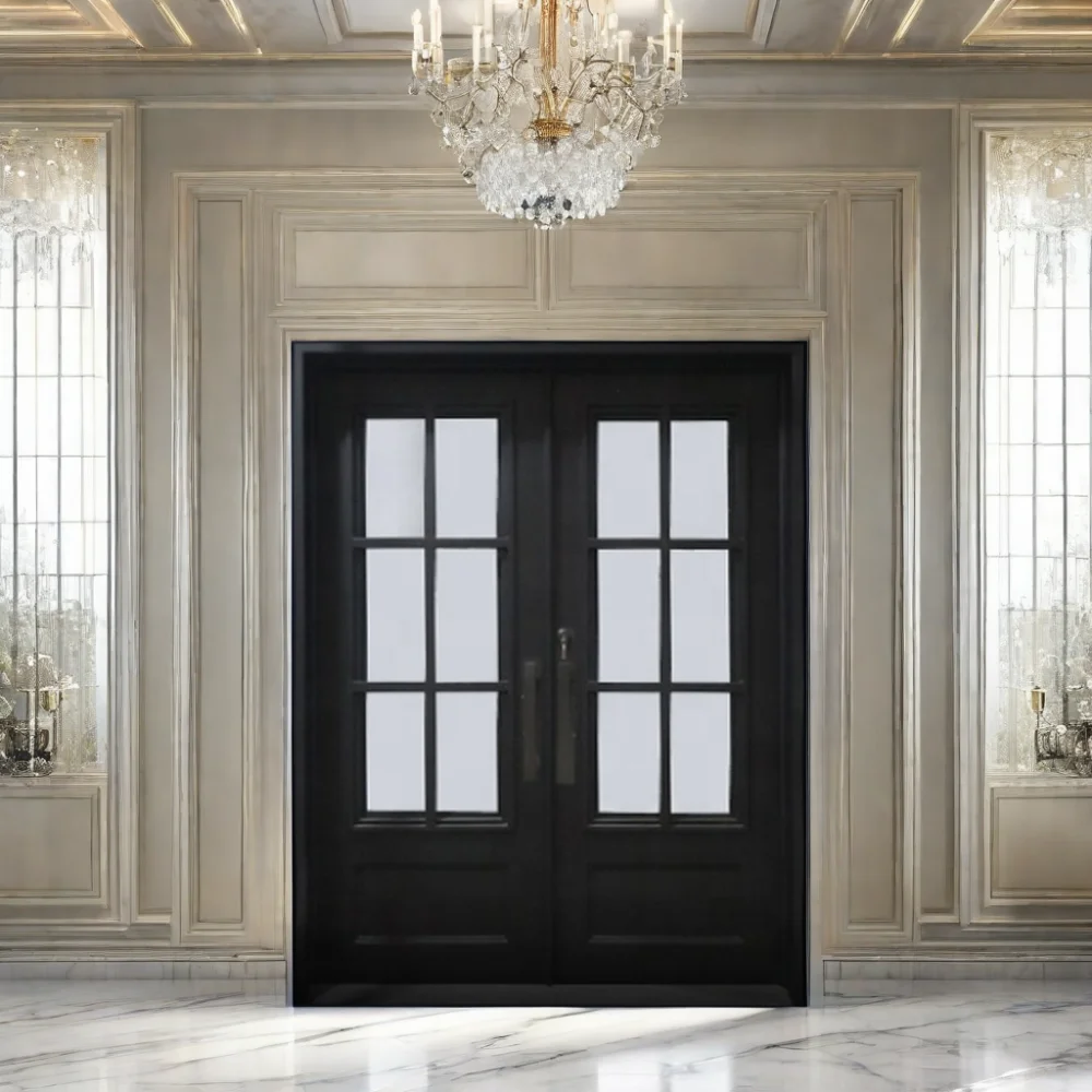 Modern French-Style Durable Wrought Iron Door with Glass Gates Manual Control & Easy Installation for Villas manufacture