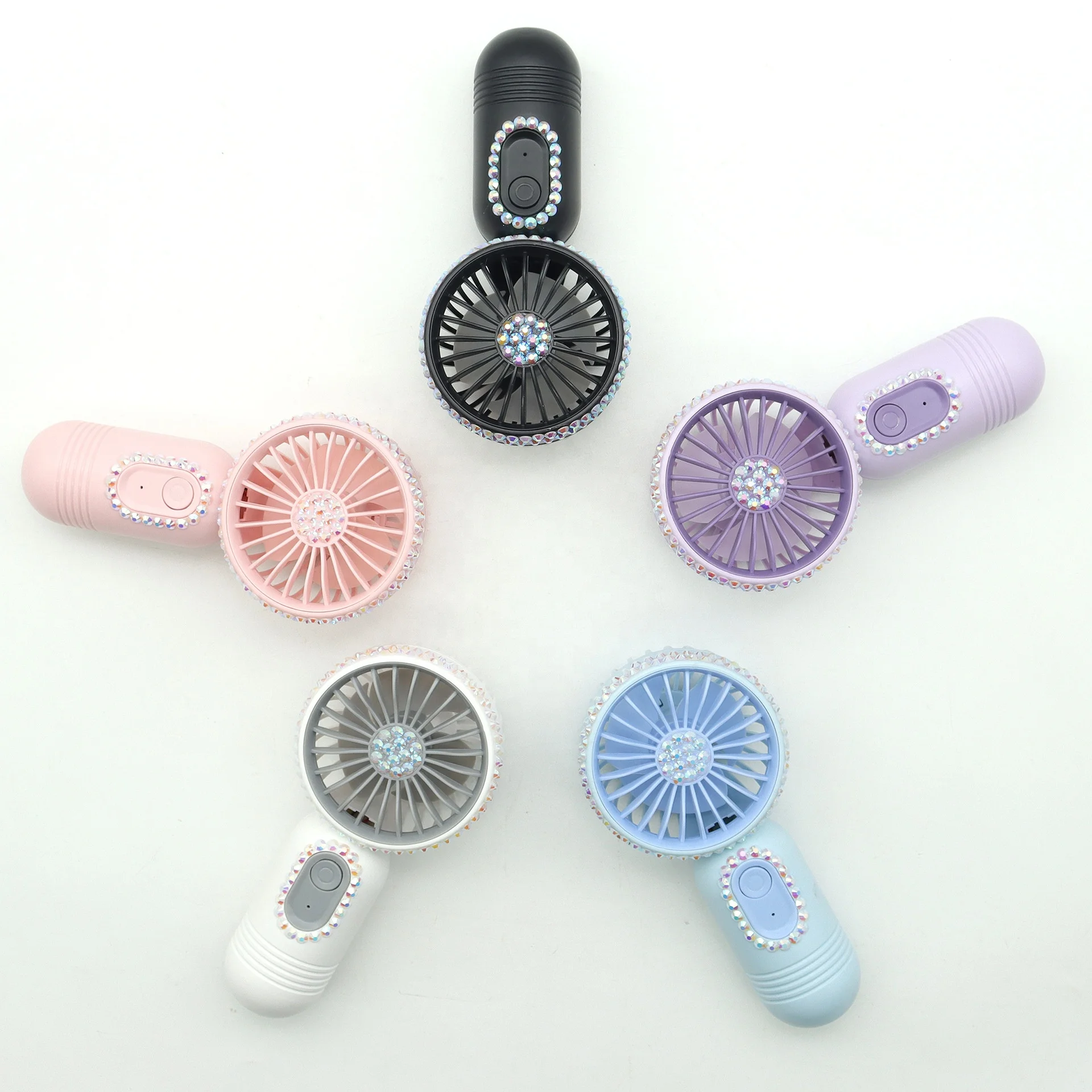 2024 Summer Cold Diamond Handheld Fan Portable Rechargeable Fans Outdoor Mini USB Electric Desktop Air Cooler Hand Glitter Fans