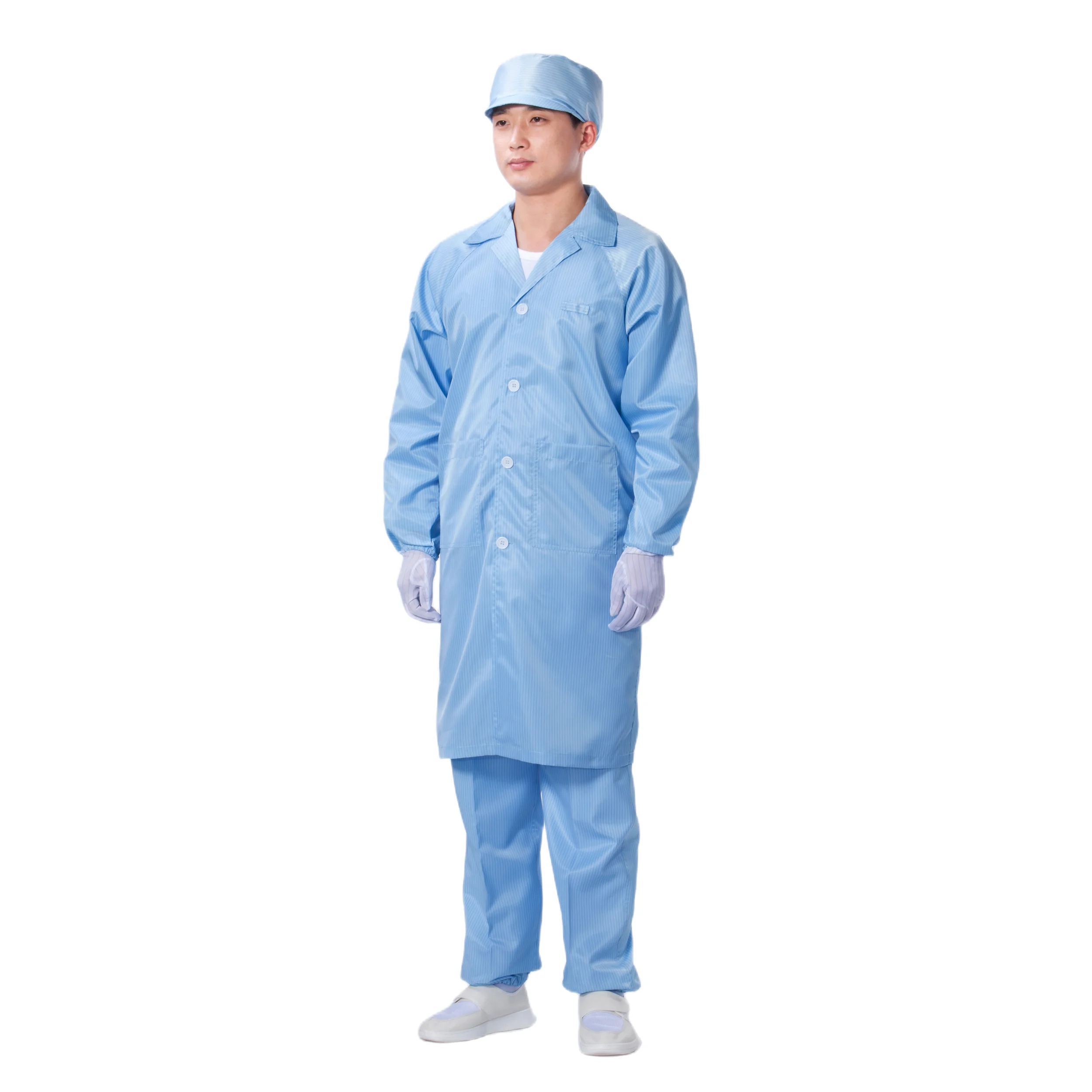 V Neck Reusable Custom Logo Food Industry Worker Uniform Garment Gown ESD Dust Free Polyester Lint Free ESD Cleanroom Lab Smock