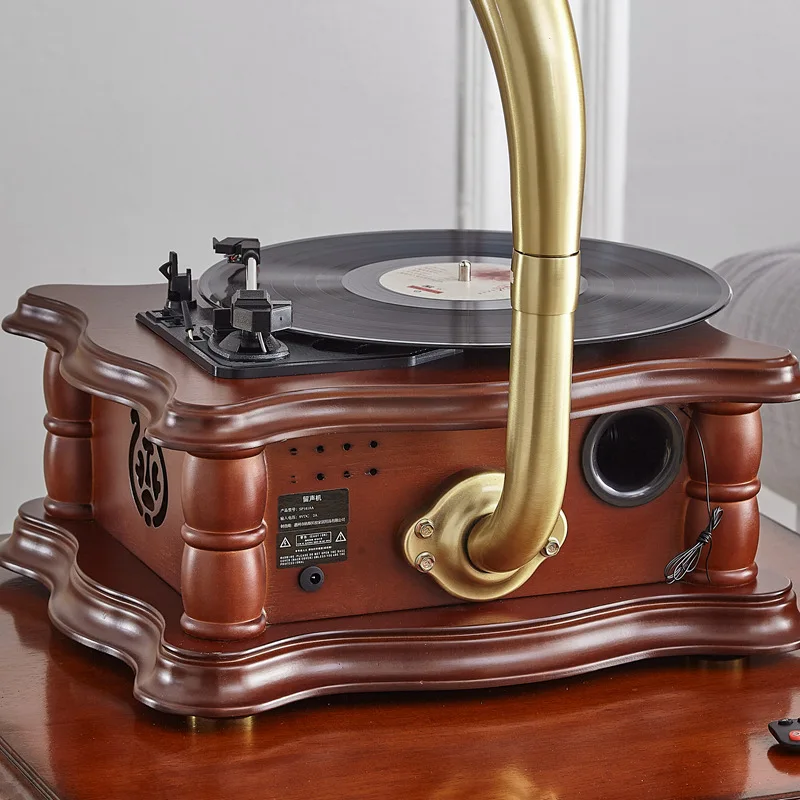 Jectse Giradischi Portatile Vintage Con Altoparlante A Tromba, Bluetooth 4.2, Batteria 1200mAh, Supporto MicroSD, Per Arredamento Retrò - 2