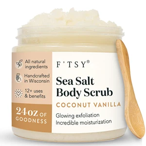 All Natural Sea Salt Exfoliator Pre- and Post-Shaving Daily Skin Peeling Moisturizers Smoothing Coconut Vanilla Body Scrub