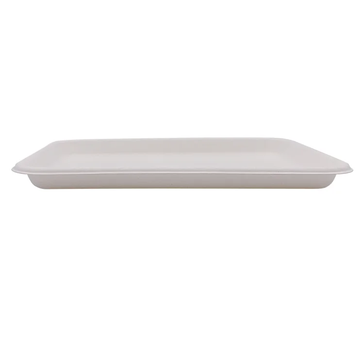 PFAS-free Disposable Compostable Tray  Rectangular Meat Tray Sugarcane Pulp Tray Paper Plates