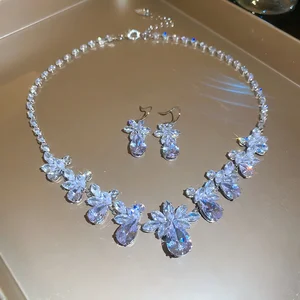 Luxury Designer Inspired Wedding Jewelry Sets Flower Diamond Zircon Necklaces Copper-based for Party Fancy Jewellery for Women